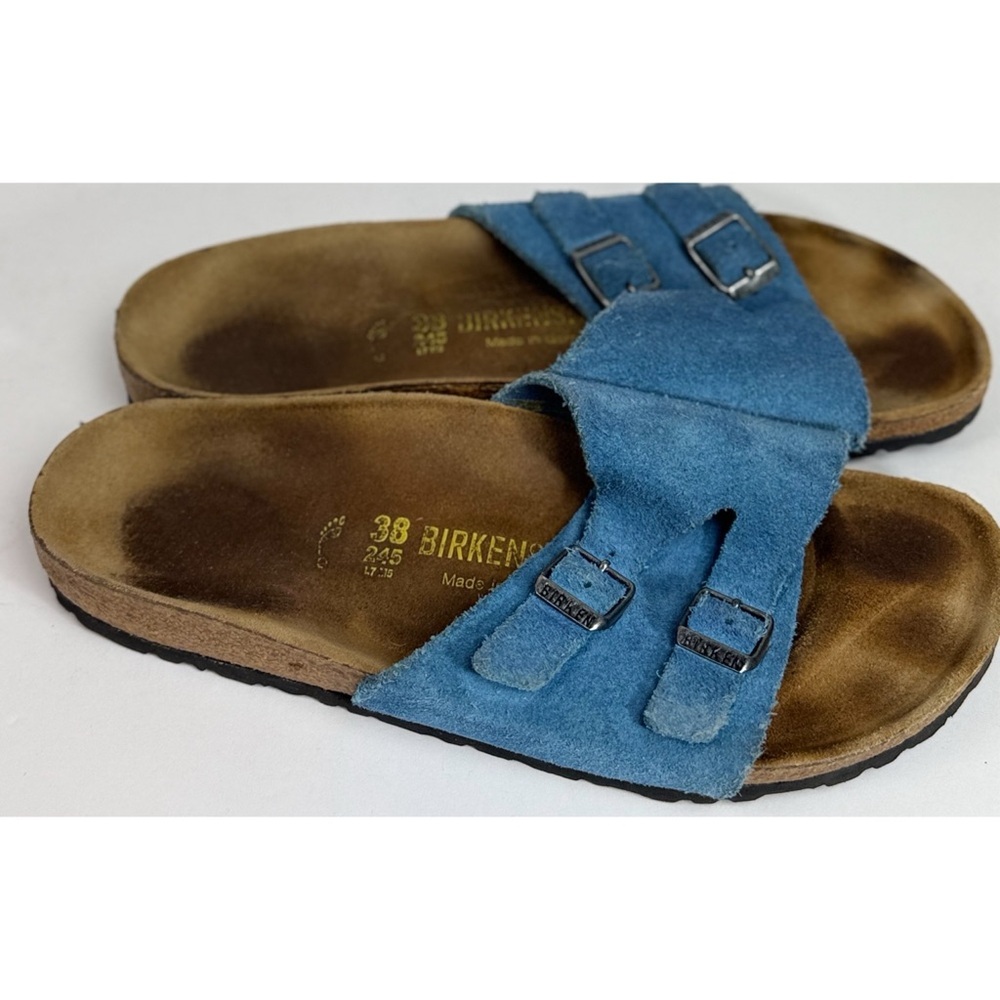 Birkenstock Women’s Zurich Light Blue Suede Slide Sandals, size 7.5 US / 38 EU - Picture 2 of 12